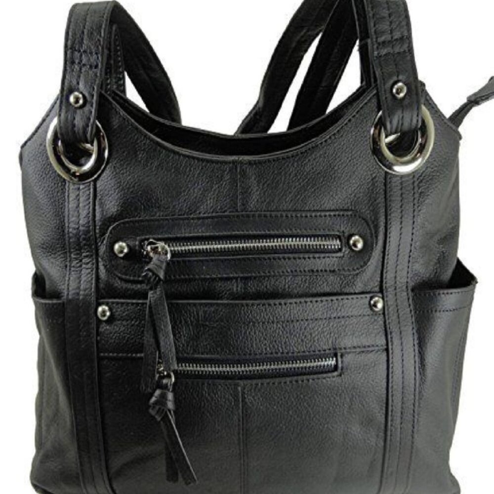 NWT Roma Leather -Dual Zipper Moto Leather Concealment Tote 7008 SURVIVAL KIT!